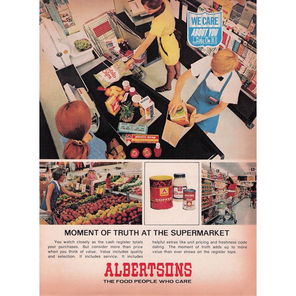 1972 Vintage Albertsons Supermarket Grocery Store Wall home Decor Art 1970s